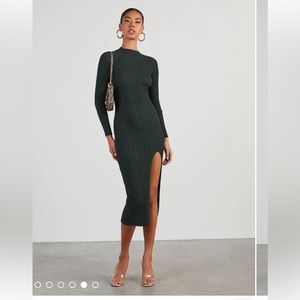 Thankful Soul Ribbed Mock Neck Midi Dress